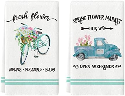 Modo Artóide Flores da primavera Flores de bicicleta Toalhas de prato de cozinha, 18 x 26 polegadas Spring Ultra absorvente Toalhas