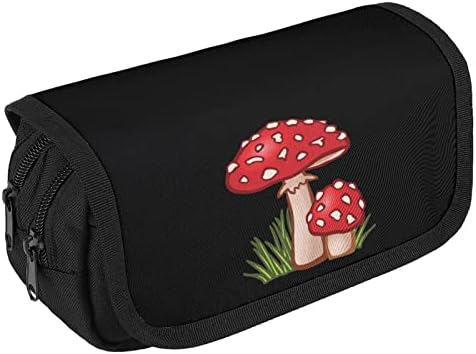 Caixa de lápis de cogumelos mágicos com dois compartimentos grandes bolso de bolsa de armazenamento de grande capacidade