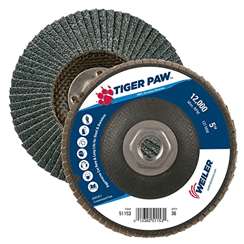 Weiler 51153 5 tigre pata abrasivo disco, cônico, backing fenólico, 36z, 5/8 -11 UNC NUT, feito nos EUA