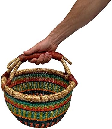 Deluxe Round Colorful African Basket - Médio 14 Rodada - Por Mercado Mulheres em Bolgatanga, Gana com Africa Heartwood Project - GBMRC