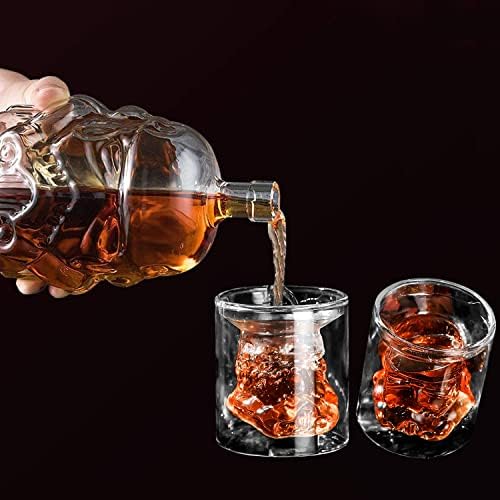 FS Decanter de uísque criativo transparente com 2 copos, vinho, conhaque, uísque, vodka, uísque para conhaque, licor-750ml para homens,