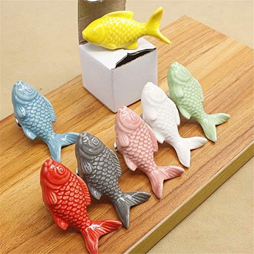 FirstDecor 8pcs azul adorável maçaneta de porta de cerâmica em forma de peixe/puxadores para armário/armário/banheiro/gaveta Great