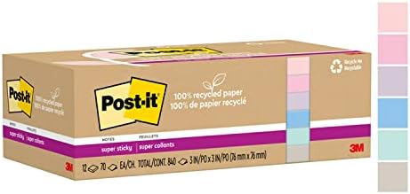 Post-it-it Reciclado Super Sticky Notes, 2x a potência da aderência, 3x3 pol.