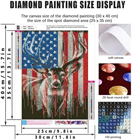 Diamond Art Deer e Kits de pintura de diamante-deer-deer-deer com broca completa redonda, veado de pintura de diamante 5D e bandeira