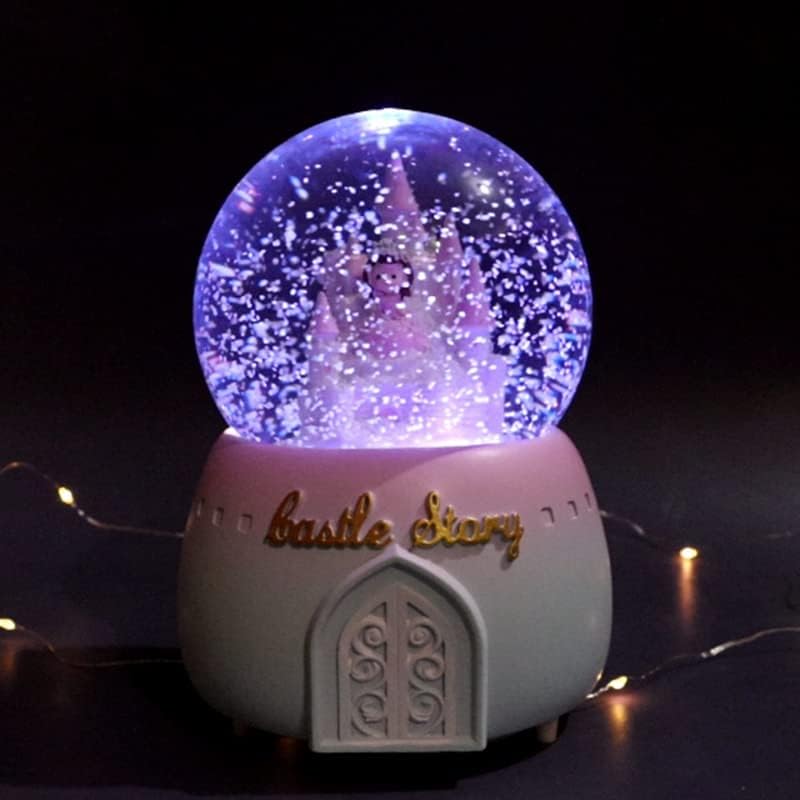 Luzes criativas de Slnfxc flutuando flocos de neve dentro da curva Princess Princess Glass Crystal Ball Box Birthday Gift