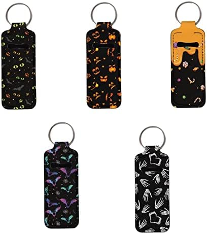 Coeqine halloween decoração de chapstick titular Keychains conjunto de 5 pacote, garotas bálsamo de lábios Chapstick Keychain titular