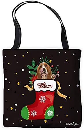 Bageyou Christmas Dog Tote Bag Lovely Basset Hound escondido em meia de Natal