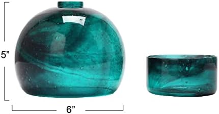 Creative Co-op Glass Tealight Holder com cloche, velas de cerceta, 6 l x 6 w x 5 h, azul