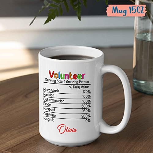 Caneca de fatos de nutrição voluntária, caneca de café voluntário de nome personalizado, copo voluntário de trabalho duro,