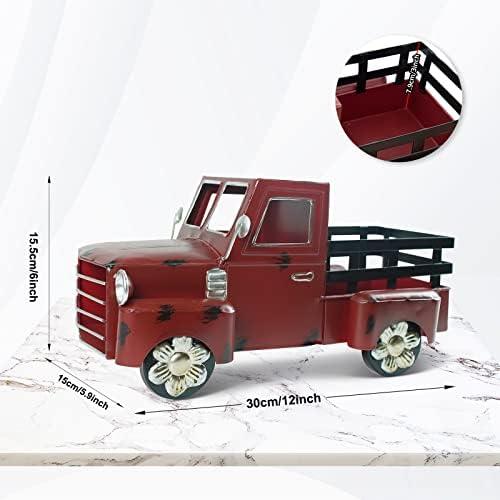 Liffy Vintage Red Truck Planter Decor - Caminhão de metal decorativo para colheita de estação de quadra de estantes