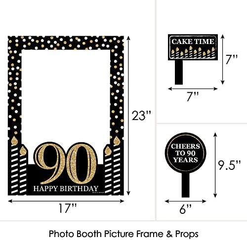 Big Dot of Happiness Adult 90th Birthday - Gold - Festa de Aniversário Selfie Photo Booth Picture Frame & adereços - Impresso em material resistente
