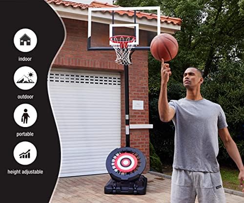 IE Sports Pro portátil, sistema interativo de arco de basquete Altura ajustável 7-10 pés para crianças adolescentes jovens e adultos - 54 pol. Base preenchível com rodas