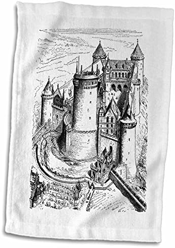 Impressão 3drose de esboço do castelo vintage preto e branco - toalhas