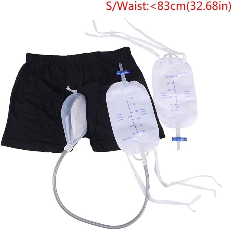 Briefas de algodão lavável colecionador masculino reutilizável com cateter externo + 500 ml de sacos de perna de urina para homens