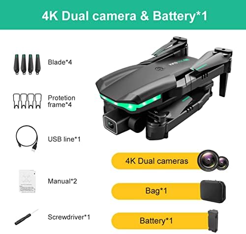 Xecvkr Drone com câmera dupla 4K HD FPV for Kids & Beginner - Drone Toys Gifts For Boys Girls Altitude Hold sem cabeça One Tecla Speed ​​Ajuste Ajuste 4 Channel A19