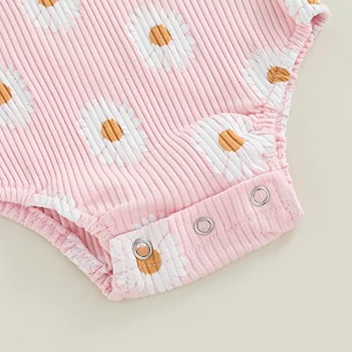 Recém -nascido Baby Girl Spaghetti Strap Ofimies Sleeselesess Knit Daisy Print Bodysuit fofo Tanque de verão Romper