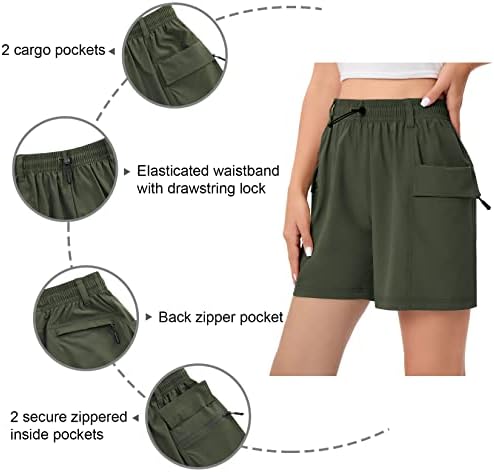 Shorts de caminhada de 5 / 7 femininos com bolsos de carga rápida seca shorts atléticos leves para o verão casual