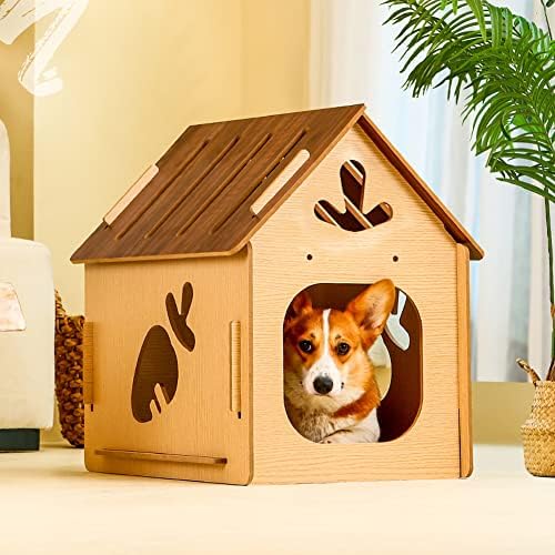 McNusswooden Dog House, Creative Hollow Pattern Design, Wood Pet House Dog Kennels com piso elevado para telhado para cães pequenos e médios, uso interno de gatos, a, xl