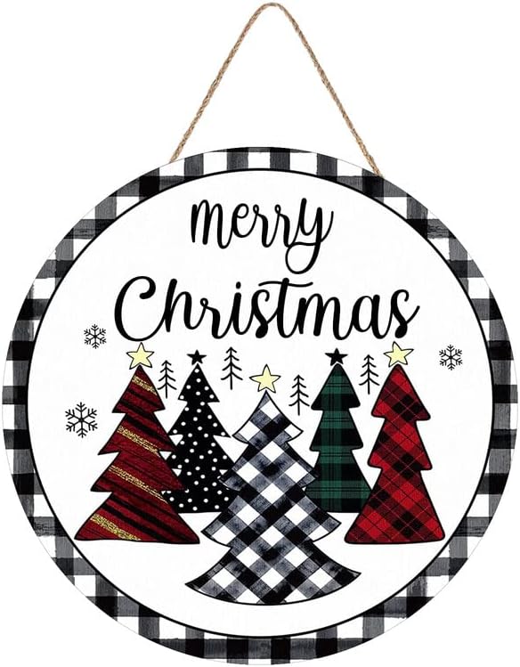 Feliz Natal pendurado decorações de sinal de feliz natal porta da frente de madeira placar com aquarela búfalo xadrez de Natal pendurado