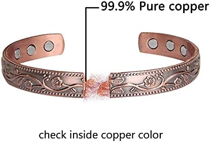 Pulseira magnética de cobre para mulheres pulseira de terapia magnética para artrite alívio de dor de altura altíssimo 99,9% de cobre sólido com ímãs anti-alergias