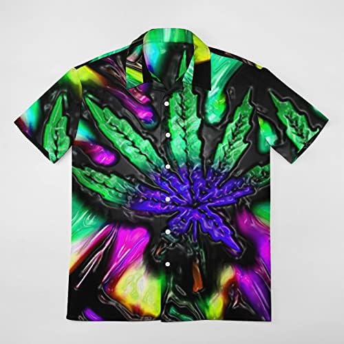 Tripppy Psychedelic Weed Casual Manga curta Button Down Button Down Shirt Beach Top para homens