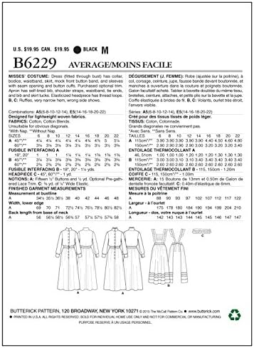 Butterick Patterns B6229A50 Vestido longo, avental e capacete de babados, A5