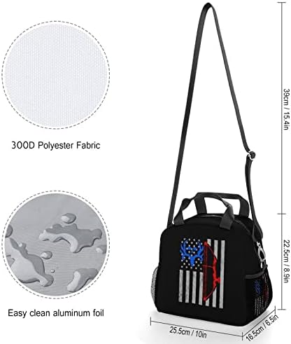 American Bow Hunting USA Flag Princied Lunch Satchel Bag Ice Cooler Tote Bolsa de isolamento Bolsa portátil