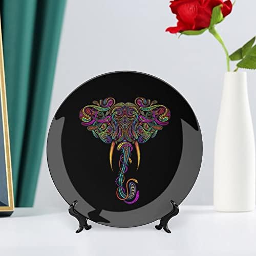 Elefante colorido em pratos decorativos de cerâmica preta com ornamentos pendurados em china pendurada placas de sobremesa