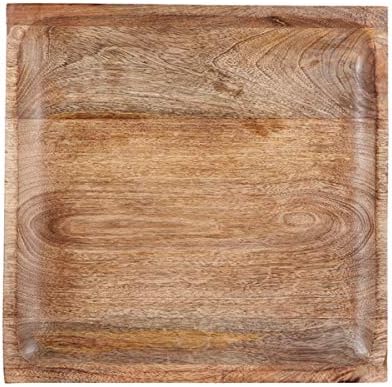 Mango Wood Food Platter - bandeja de porção arredondada quadrada, 14,96 polegadas