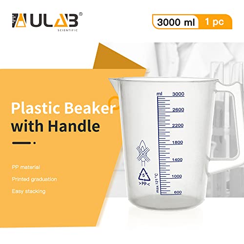 Ulab Half Handle plástico Medição de copo, empilhável 2 tamanhos 1000ml 2000ml, com bico e graduação moldada, UBP1010