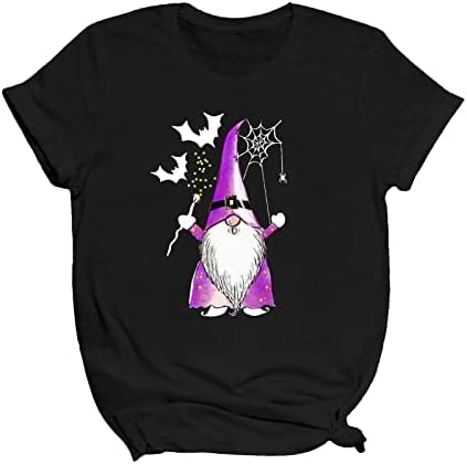 Mulheres tops femininos halloween abóbora gnomos fofos camisas de manga curta Camiseta casual Autumn Tees Funny Top Top