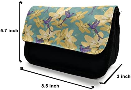 Caixa de lápis de beija -flor lunarable, animais coloridos, bolsa de lápis de caneta com zíper duplo, 8,5 x 5,5, púrpura amarela