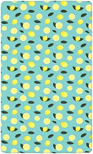 Limões com temas de mini folhas de berço, lençóis de berço portáteis lençóis macios e respiráveis ​​lençóis de colchão ou lençol de criança, 24 x38, esmeralda pastel amarelo marítimo