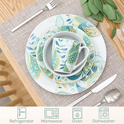 Conjunto de utensílios redondos de 16 peças, conjunto de pratos de porcelana, lava -louças e conjuntos de tigelas para 4,