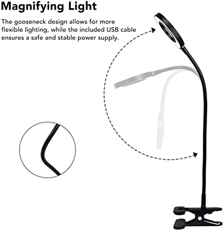 Lâmpada de LED com grampo, lupa 3x com LED com luz ajustável 3 temperatura de cor 11 Lineadora de brilho para leitura para mesa ou workshop