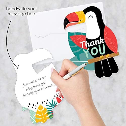 Grande ponto de felicidade chamando todos os toucanos - Shaped Agradecemos cartões - chá de bebê tropical ou festa de aniversário de