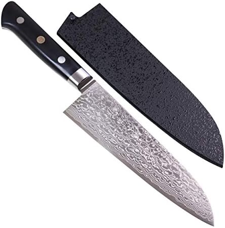 JCK Original Kagayaki Japanese's Chef's Knife, KGRP-2 Profissional Santoku Knife, Polished Padrened Damasco Aço inoxidável com maçaneta ergonômica de madeira preta Pakka, 6,8 polegadas