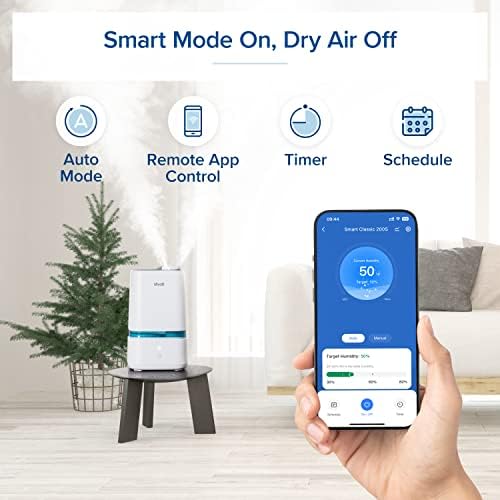 Umidificadores de Levoit para o quarto, Smart Wi-Fi Cool Mist Oils Essential Oleods Difusor em um vaporizador de ar ultrassônico de 4l para plantas, bebê, silencioso para casa ampla em casa, berçário, 40h