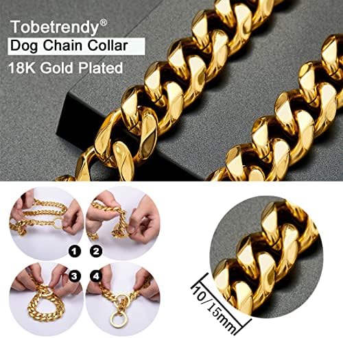 Toberendy Chain Dog Collar Colar cubano dourado colar de cachorro 316L de aço inoxidável Metal 10mm/15mm colar de corrente para