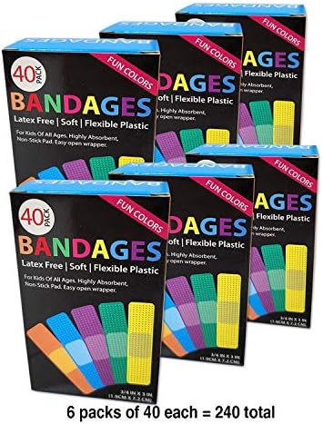 Bandagens adesivas de neon para crianças | Tiras de bandagem de primeiros socorros para crianças 6 pacotes de 40