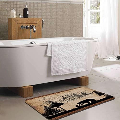 Yiquin Black Bear Bath Tapete da floresta Urso da montanha e Cubs Banho tapete, rústico decoração da cabine de banheiro