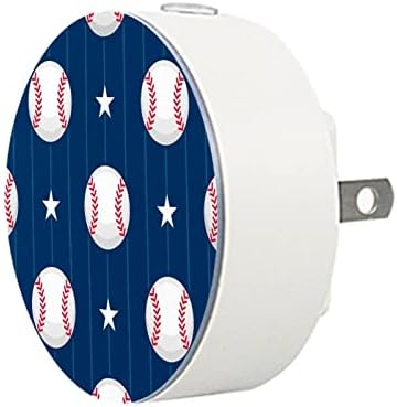 2 Pacote de plug-in Nightlight Night Night Light Baseball Stars Stripe com sensor do anoitecer ao amanhecer para o quarto
