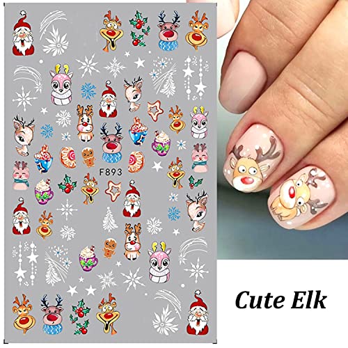 5 lençóis adesivos de pregos de natal decalques de Natal Decorações de unhas Acessórios 3D Slider auto-adesivo desenho animado de desenho animado de Natal Papai Noel Deer Snowflake Penguin Designs para unhas manicure