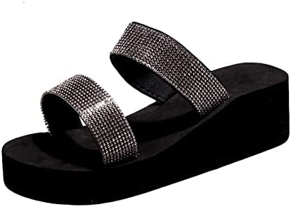 Shinestone chinelos de forma plana para mulheres sandálias de cunha de cunha dupla tira slides casuais sapatos de mulheres