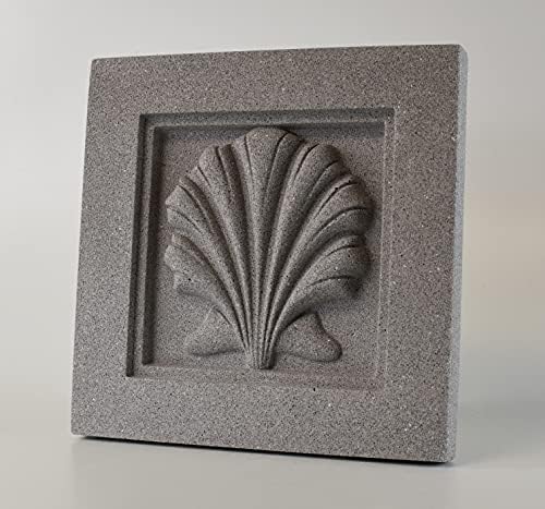 O Pineapple Grove projeta o ornamento de placa de ladrilhos 3D da Bas Relief Sculpted Bas Relief, pedra fundida sólida, projeto de casca de vieira, 9,5 x9.5 para suspensão de parede ou tela de mesa