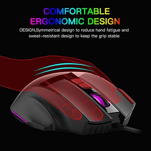 Ifcow Wired Mouse 10 Botões Mouse USB Gaming com luz RGB 1000/1600/2400/3200DPI Ajuste de peso para laptop para desktop