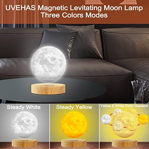 Uvehas levitando a luminária da lua - 3 modos de cores Levitação magnética Luz da lua LED, rotação flutuante 3D Impressão da
