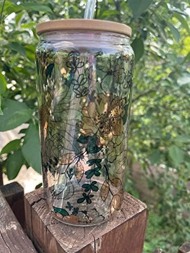 16oz de latas de vidro e flores silvestres, vidro da libbey, presentes para ela, lata de vidro floral, lata de vidro com tampa de bambu