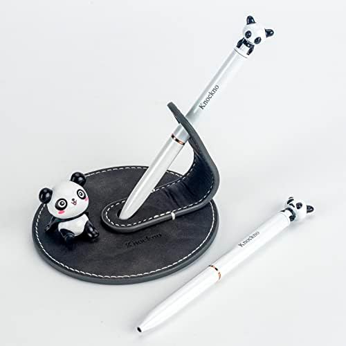 knockno 2pcs panda novidade metal caneta e panda mesa de mesa de mesa suporte de couro, material escolar de decoração