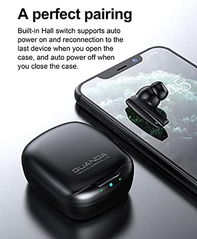 True Wireless Sceleo Bluetooth Earbuds com caixa de carregamento, fones de ouvido estéreo Bluetooth 5.0, microfones embutidos,